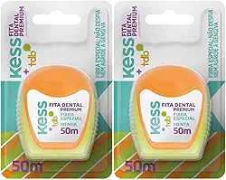 Kit Com 2 Fita Dental Kess Premium | 50m | Fibra Especial | Sabor Menta |