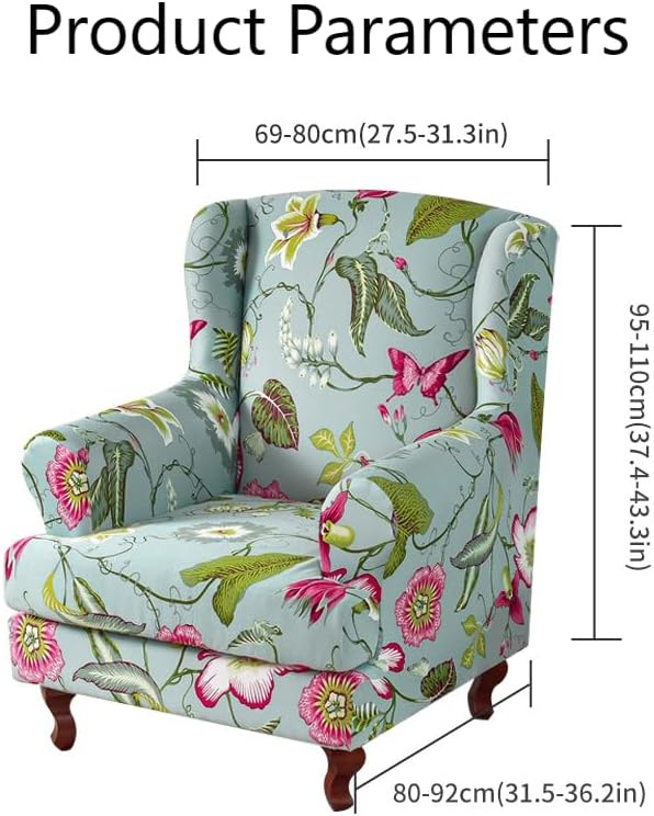 Wing Chair Slipcovers 2 Piece Stretch Wingback Chair Cover Spandex Wing Back Armchair Covers Furniture Protector with Elastic Bottom for Living Room Bedroom Wingback Chair (K)