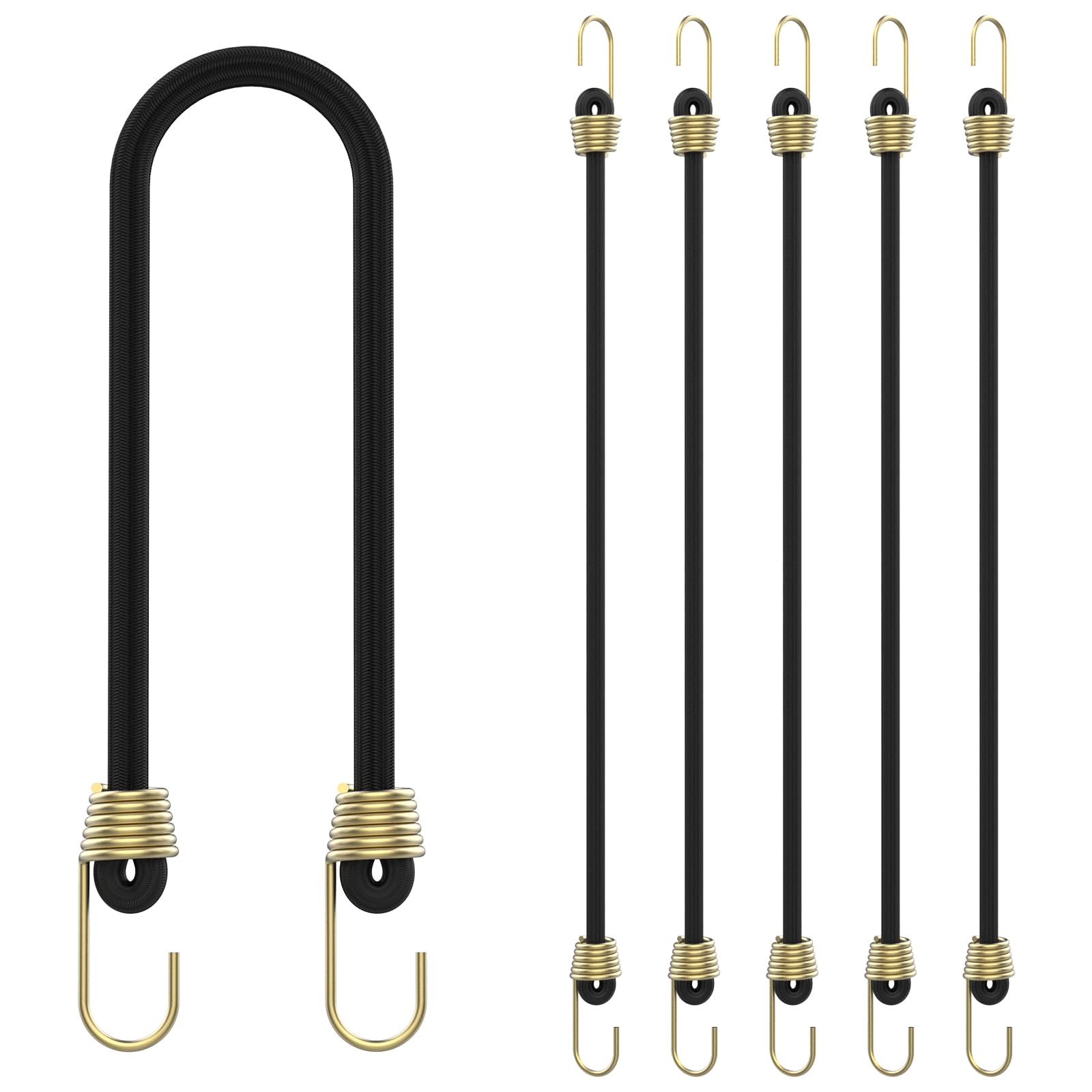 SDTC Tech 6-Pack Mini Bungee Cords with Hooks 10 Inch Black