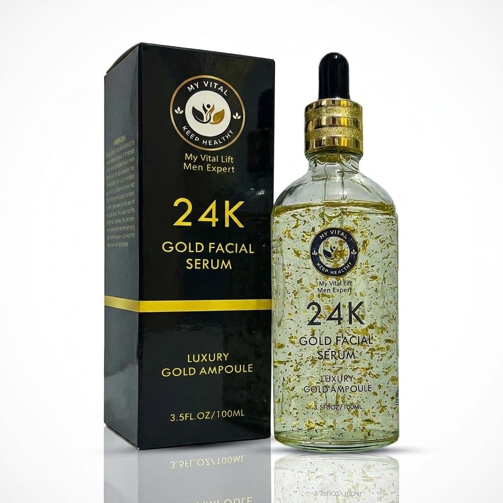 MyVital 24K Gold Serum for Face with Hyaluronic Acid, Collagen & Aloe Vera, 24K Gold Anti-Ageing Facial Serum, Deep Hydration, Non-Comedogenic, Suitable For All Skin Types, 100ml