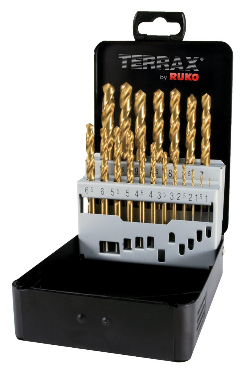 Terrax A250214T Coffret de forets hélicoïdaux 19 pièces HSS TiN Coffret acier (Import Allemagne)