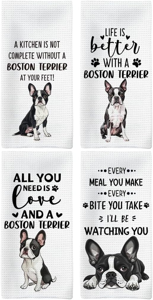English Bulldog Gifts Kitchen Towels Set of 4, English Bulldog Gifts for Women, Dog Hand Towels, EnglishBulldog Dish Towels Tea Towels, Dog Kitchen Bathroom Decor, 16x24inch