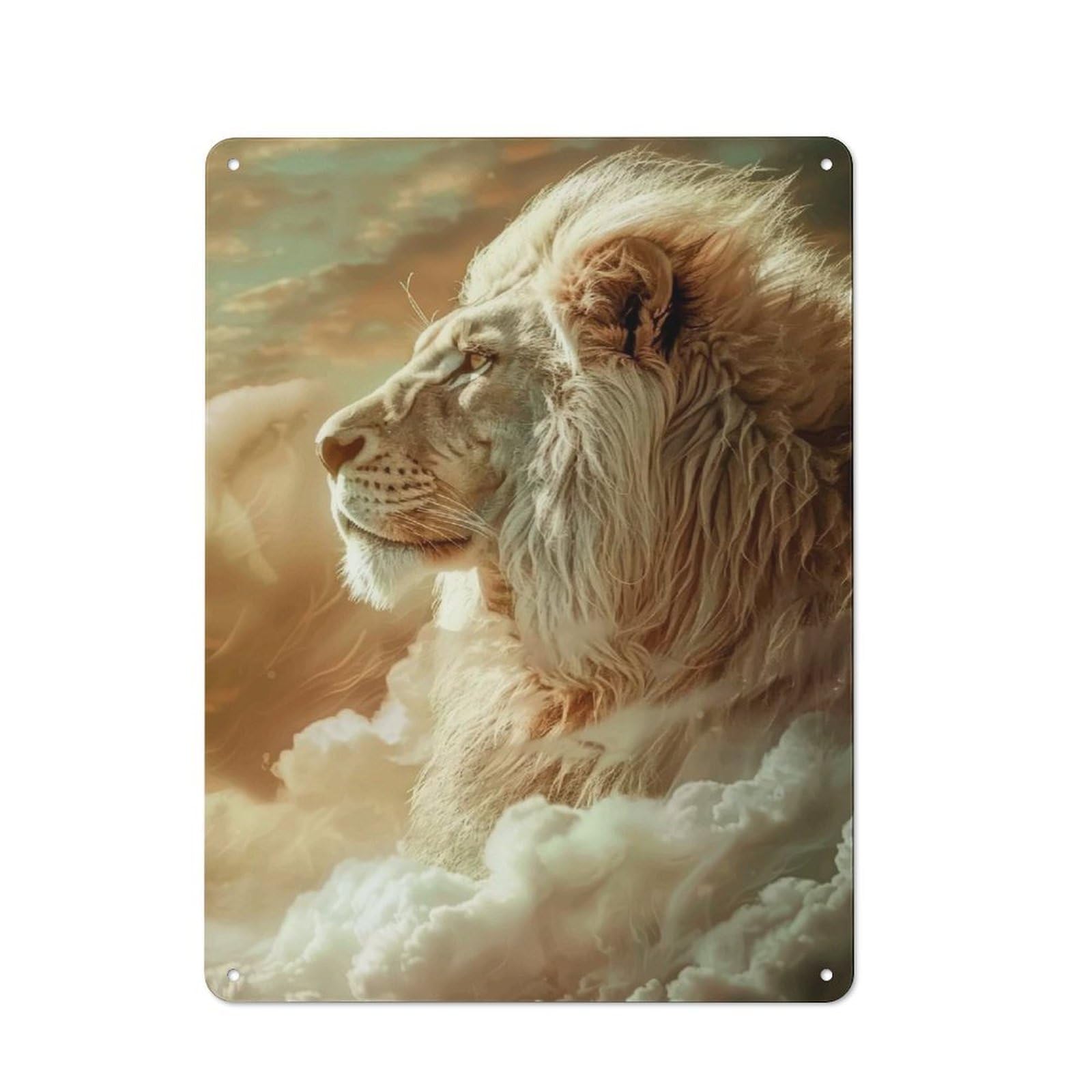 Junmoney Majestic White Lion Metal Sign 40X30cm With For Workshop Wall, Retro Decor, For Garage, Workshop And Man Cave Decoration