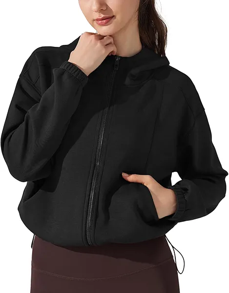 altiland Hooded Workout Jacket for Women - Zip Up Athletic Running Scuba Sweatshirt with Pockets