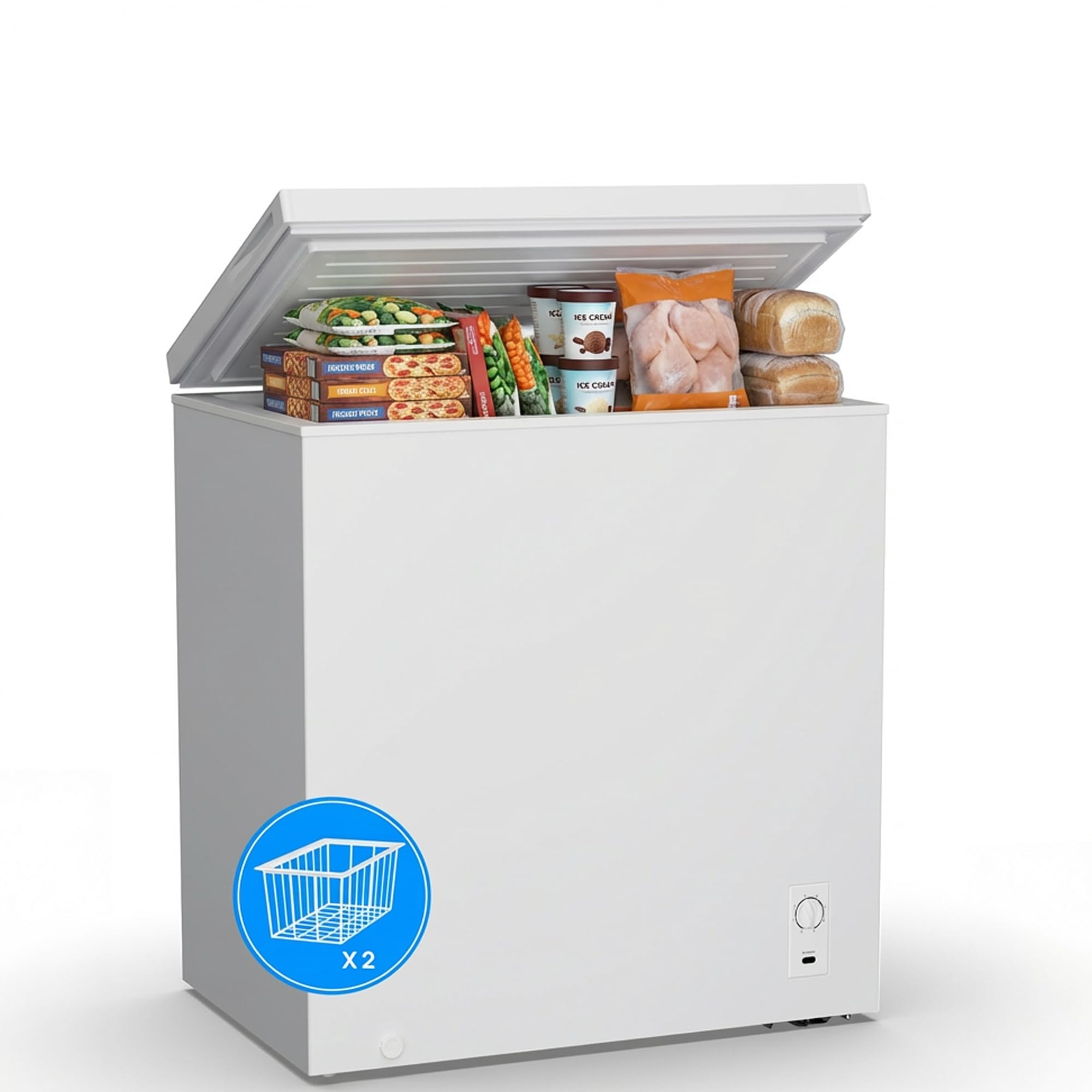 2.7 Cu.Ft Chest Freezer, Small Compact Deep Freezer with Adjustable 7 Thermostat,2 Removable Baskets, Energy Saving, Quiet Top Open Door Mini Meat Freezer with LED Light for Garage Outdoor Home Office - 2
