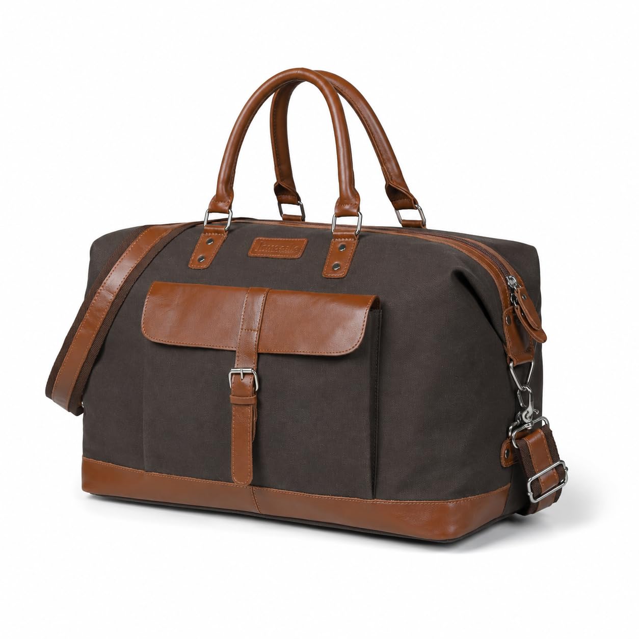 Genuine Leather Large 40L Canvas Weekender Travel Duffle Cabin Bag with Detachable Shoulder Strap for Men and Women Overnight Sling Bag (Brown)-image-31