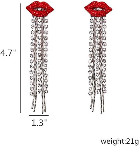 Miniatura 2 de QTMY Pendientes brillantes de diamantes rojos con borlas de diamantes de imitación para mujer