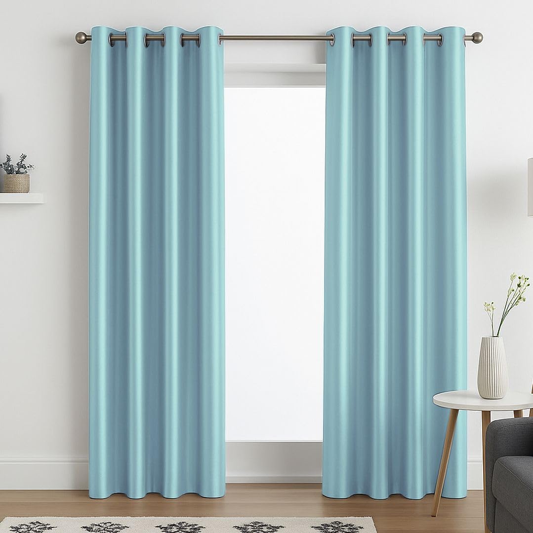 John Aird Luxury Faux Silk Fully Lined Eyelet Curtains (Duck Egg, 168cm Width x 137cm Drop (66"x 54")