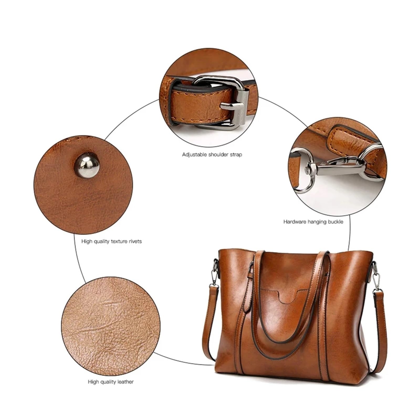 Bolsos de Hombro for Mujer, Bolso de Cuero con Cera de Aceite, Bolso Cruzado, Bolsos Vintage, Bolsos de Mujer, Bolso de diseñador Adecuado para Viajar, Fiesta, Trabajo(Coffee)