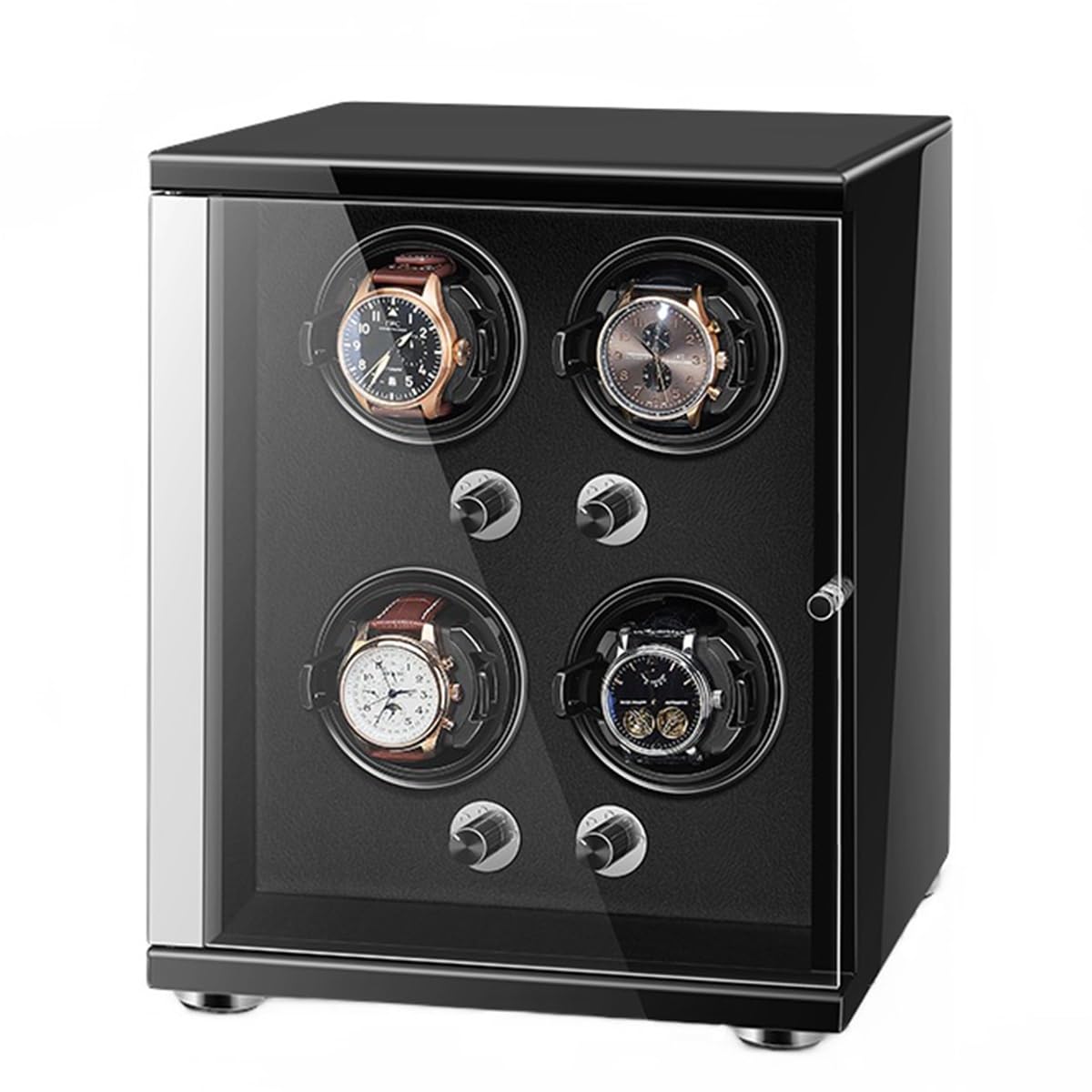 OLSKFUH Watch Winder For Automatic Watches With Quiet Motor For 4 Automatic Watches Storage Display Box With Led Lights Storage Display Box,Black-4+0