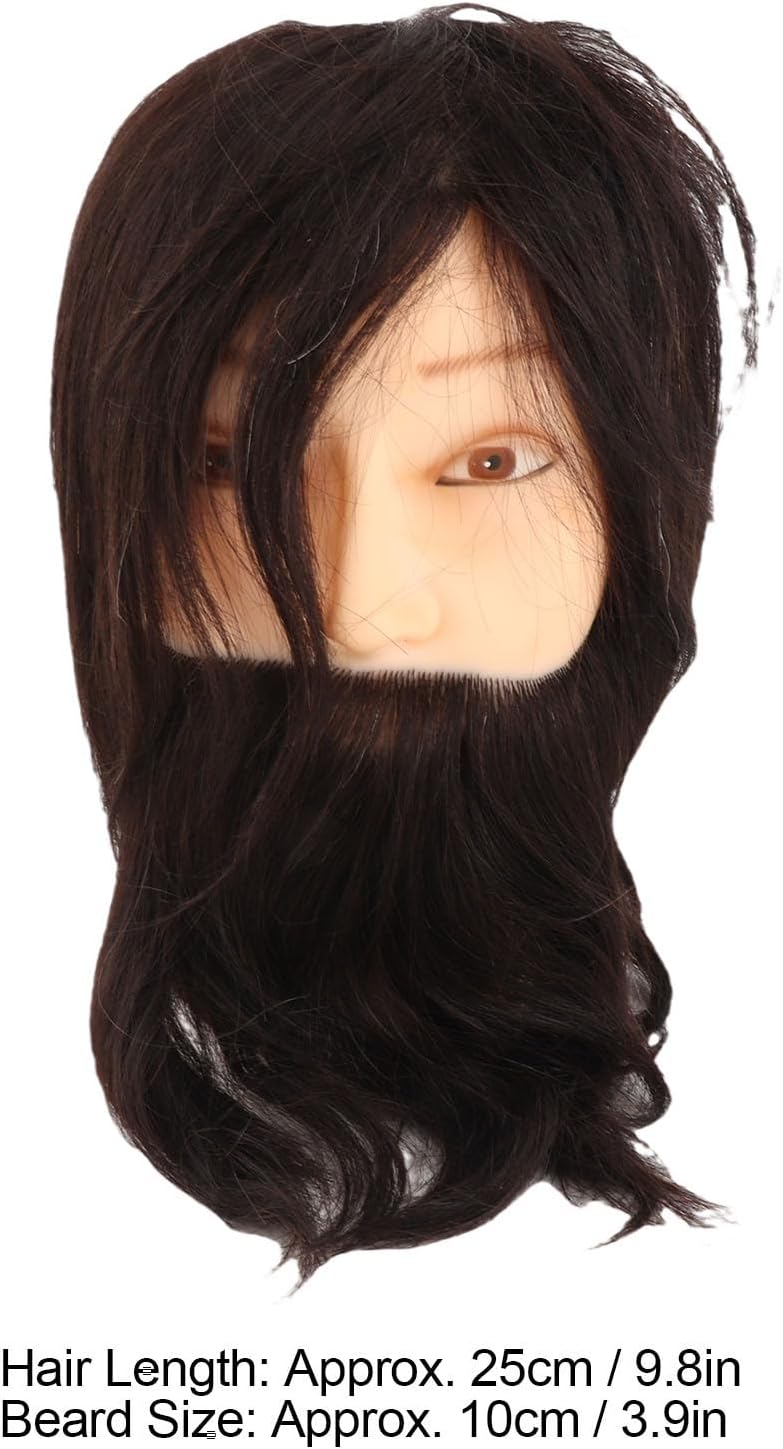 Male Mannequin Head with Real Human Hair, Hairdressing Training Head for Cutting Braiding Dyeing Practice, 25cm Beard Styling Mannequin for Barber Students and Salon