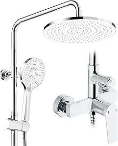 Dasan Duales Duschkopf-System – Gebürstetes Nickel, 30,5 Cm Regendusche & 15,2 Cm Handbrause, 3-in-1, Verbrühungssicher