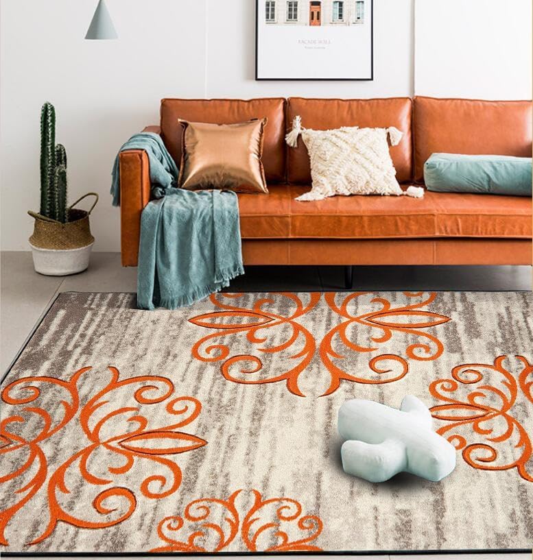 Tapis de salon moderne 120x200 cm lavable et antidérapant abstrait marron