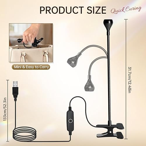 Miniatura 7 de AORAEM Lámpara de uñas LED para manicura de uñas, luz de curado con cuello de cisne negro y abrazadera para uñas de gel