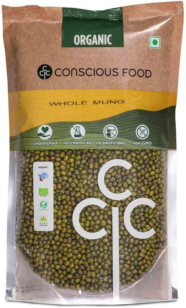 Conscious Food Organic Whole Moong | 1kg | Rich in Proteins & Dietary Fiber | Delicious in Taste Whole Moong | Green Gram