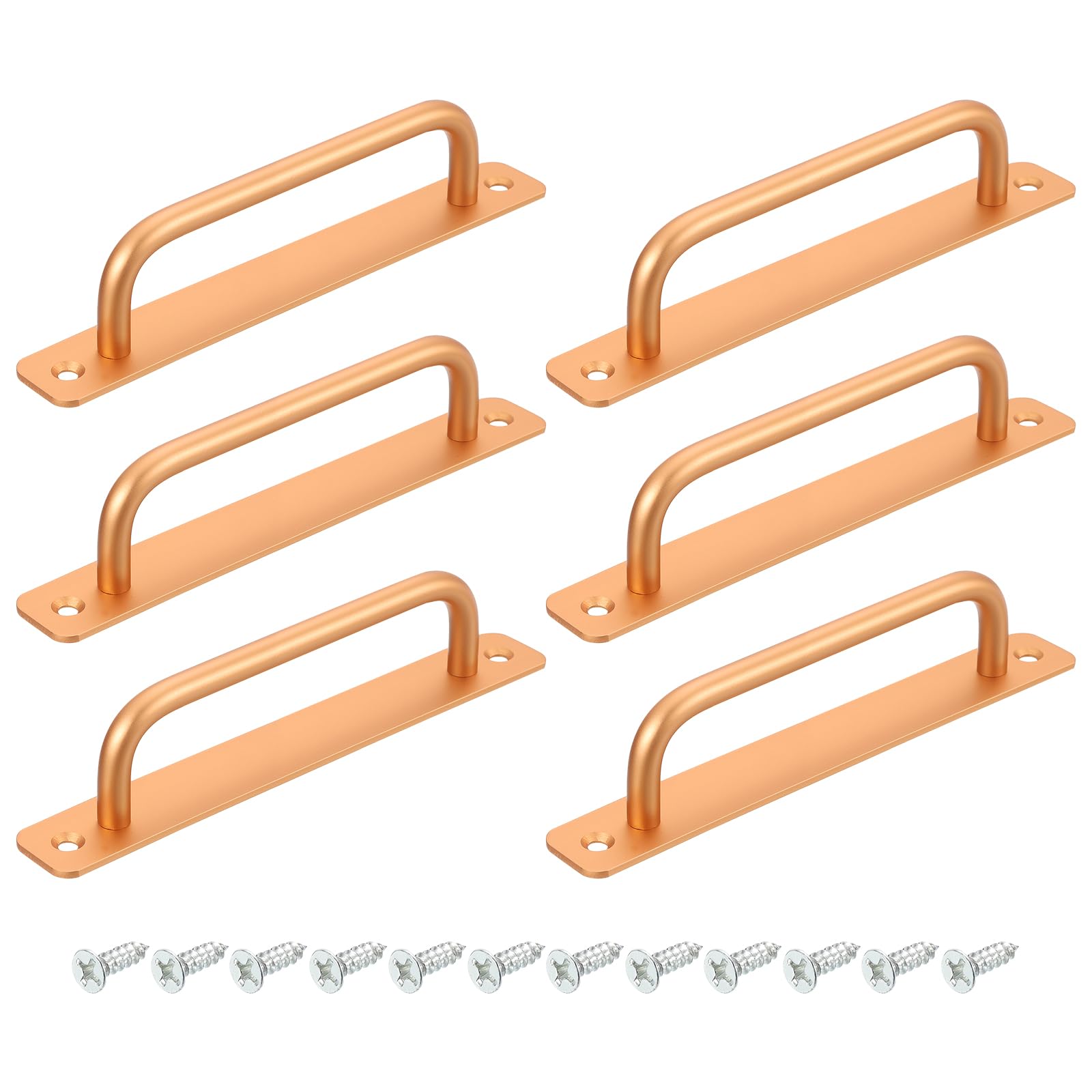 uxcell 6Pcs Barn Door Handles, 160mm / 6 Inch Hole Center Sliding Gate Door Pull Handle Aluminum Alloy Cabinet Handles with Base and Screws for Kitchen Bathroom Wardrobe Closet (Gold)