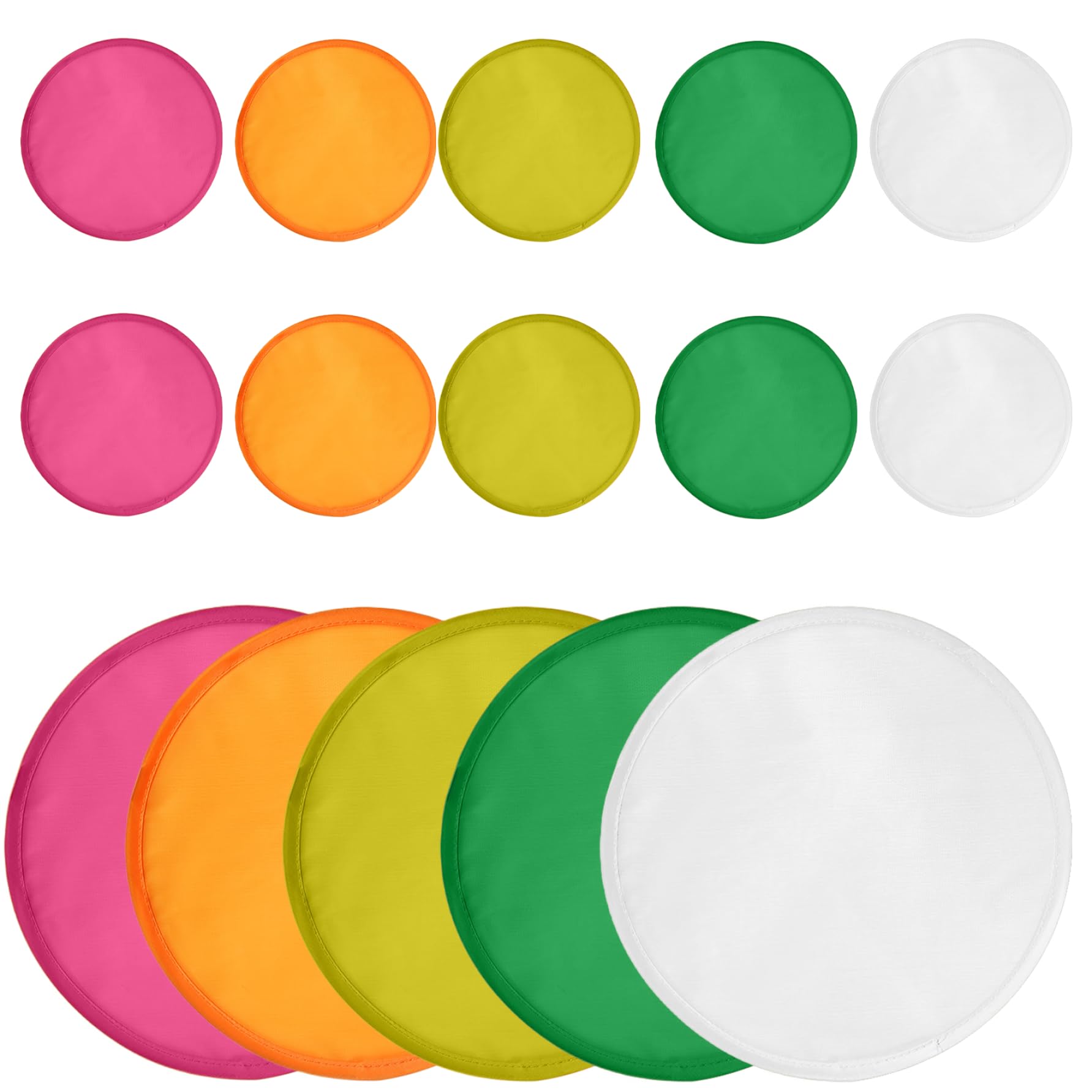 Foldable Fans 15Pcs Colorful Edge White Dia DIY Round Folding Hand Fan Handheld Elastic Compact Portable Flying Disc Fans with Bag for Women Girls, 3 Fans/Color (5 Colors), Folding Hand Fan