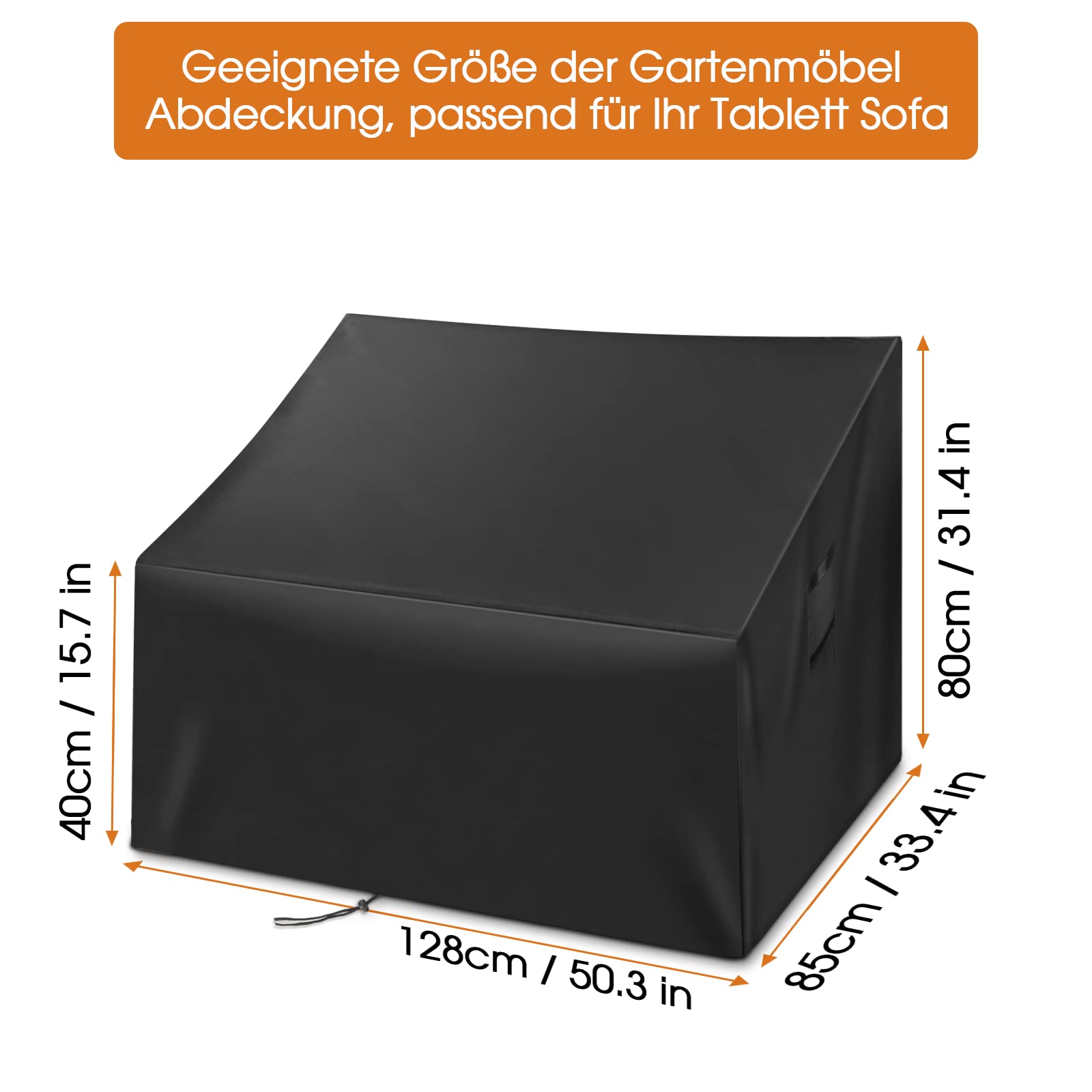 Palettenbank Abdeckung Wasserdicht, 420D Paletten-Sofabezug für Tiefe 2-Sitzer Palettenbank, Garten, Terrasse, Balkon (128x85x80cm), Schwarz