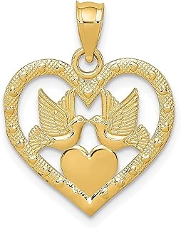 Colar de ouro amarelo 14 k pombas no coração pingente amor joias finas para mulheres presentes para ela, Ouro amarelo Pedra