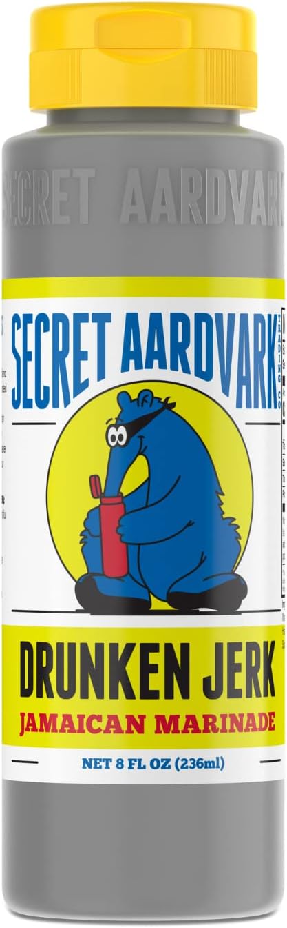 Secret Aardvark Drunken Jerk Hot Sauce - Jamaican Jerk Sauce and Marinade, Spicy BBQ Sauce - 8 fl oz 1 Pack