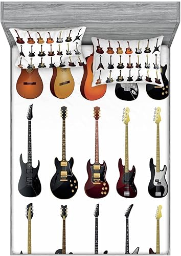 Miniatura 136 de Ambesonne Juego de sábanas bajeras y fundas de almohada, deliciosos tacos con verduras, cocina folclórica, ingredientes de recetas de comida Beige