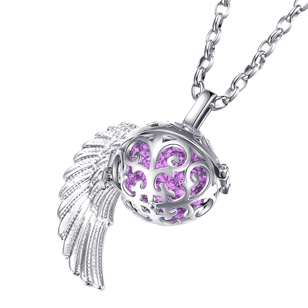Morella Catenina Donna Angelo Custode in Acciaio Inox 70 cm con Ciondolo ad Ali di Angelo e Sfera zirconi Ø 16 mm in Sacchetto di Velluto