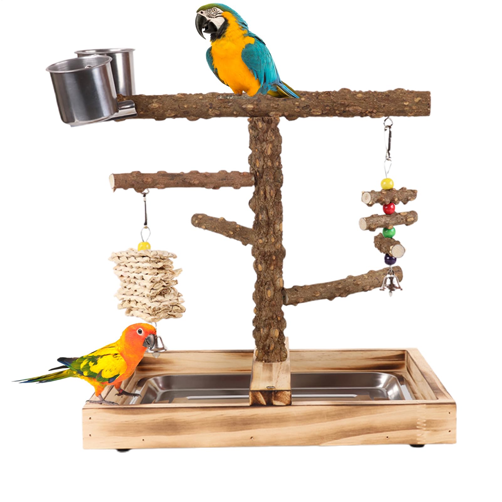 Aire de x Perroquet Perchoir d'Activité avec Coupes à Nourriture | Perchoirs Accessoires pour Entraînement Canaris Perruches Inséparables Alimentation Intérieur Extérieur