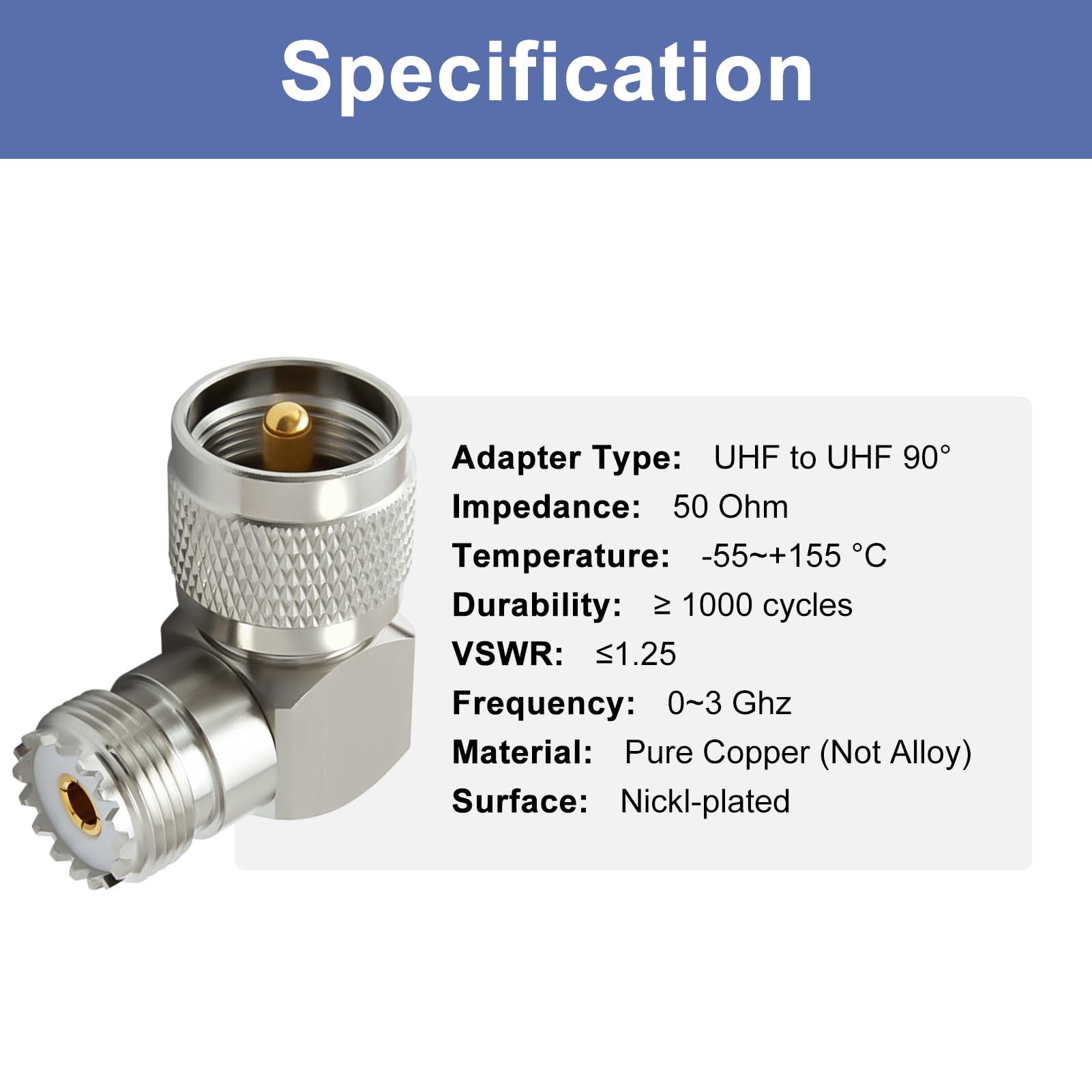PL259 Lot De 2 Connecteurs Coaxiaux RF à Angle Droit RFAdapter UHF Mâle Vers Femelle, Coude à 90 Degrés Pour Antenne Radio CB Ham, Câble Coaxial