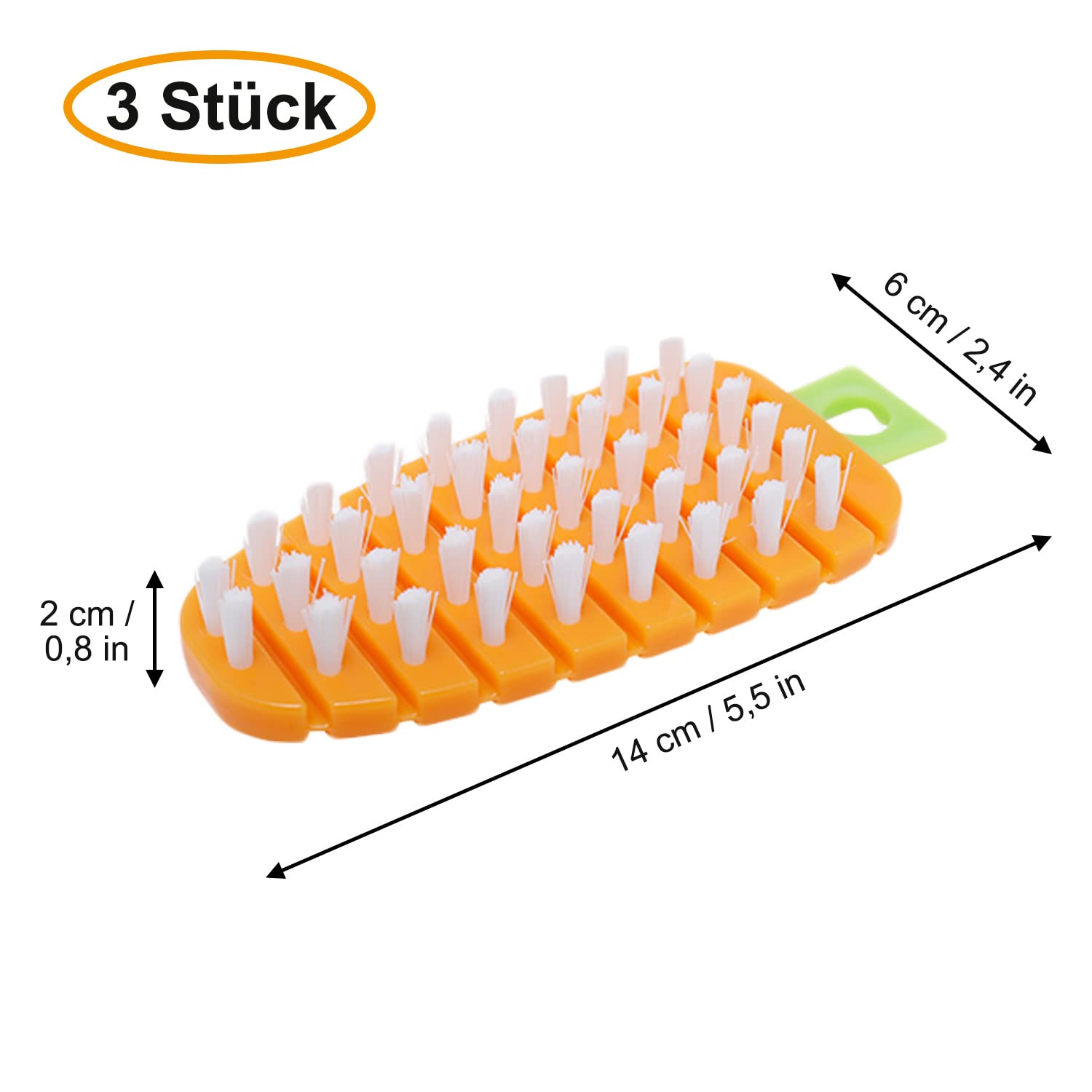 Cepillo de verduras flexible para limpieza de cocina, diseño de zanahoria, color naranja, 3 unidades