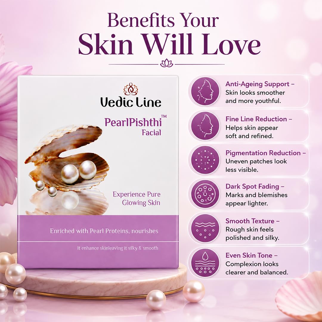 Vedic Line Pearl Pishthi Facial Kit Makes Skin Pores Squeaky Clean, Gives Pearl Like Glow With Jasmine Oil, Olive Oil, (Cleanser, Scrub, Massage Cream, Massage Gel, Pack), 600Ml, 1 Count 1