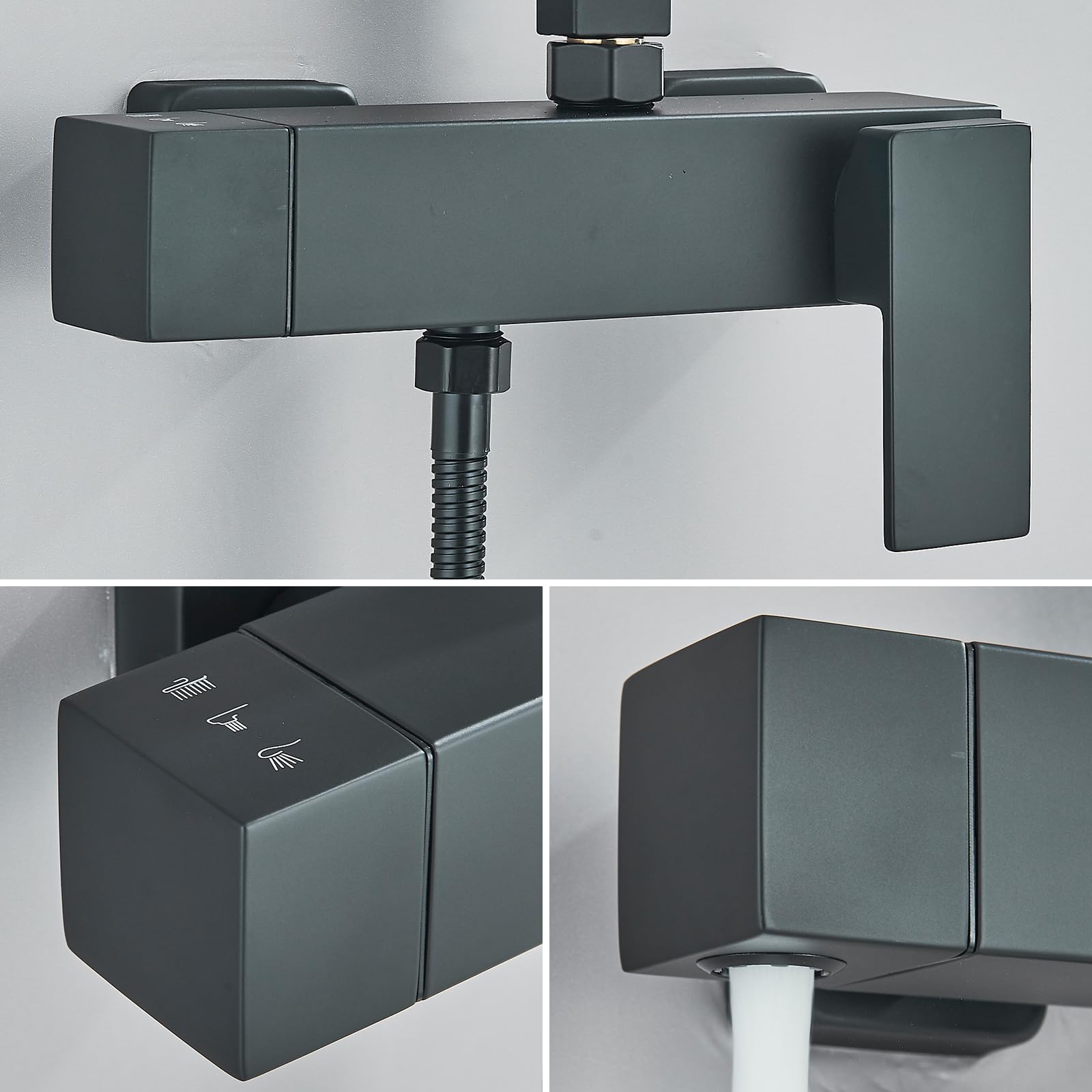 Sofetiy Max Ensemble Barre De Douche Noir Inoxydable,Colonne De Douche De 70 Cm Avec Douchette De 3 Modes D'eau Et Flexible/Dupport | Leroy Merlin