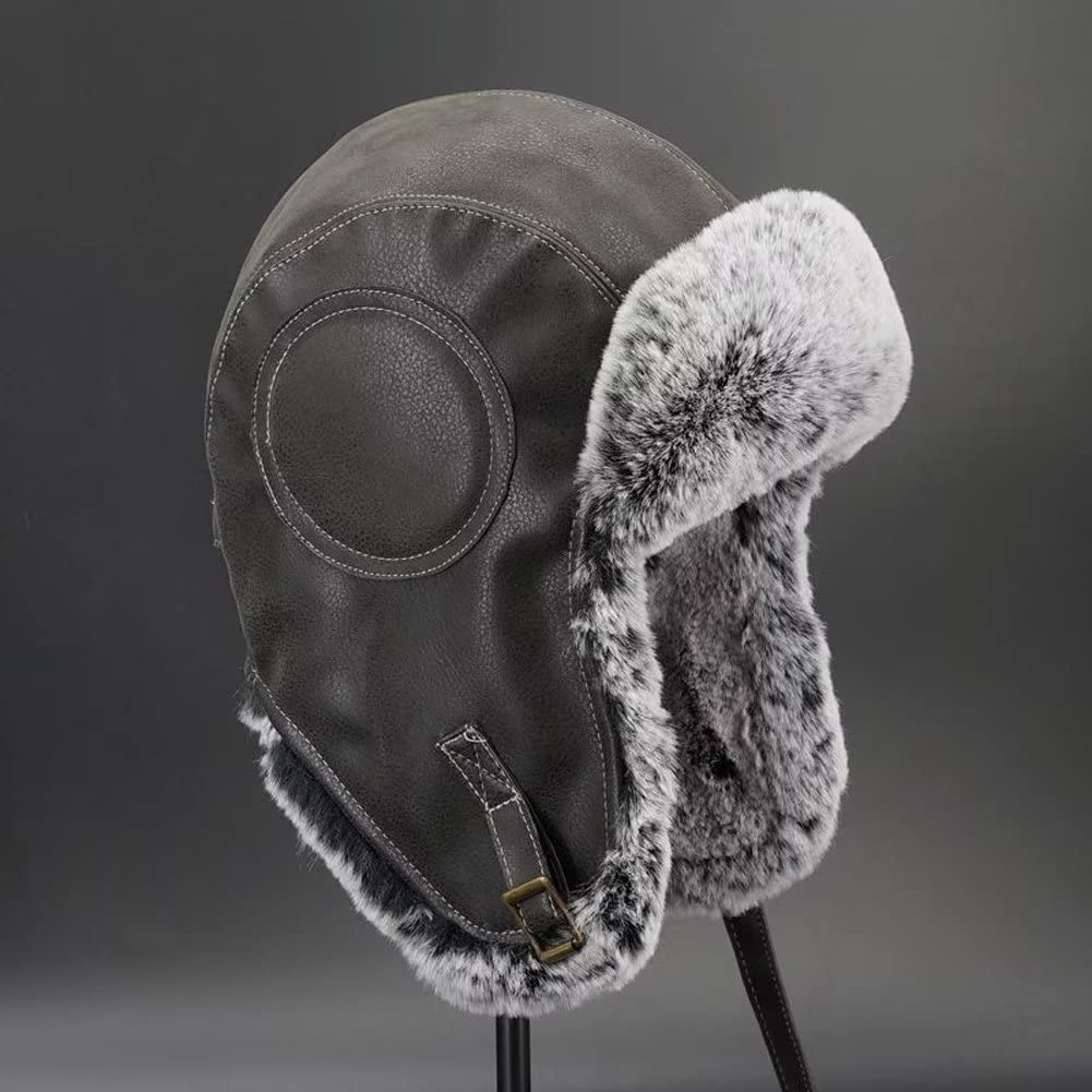 Czapka Unisex,Skórzana,Zimowa,Z Klapkami Na Uszy,Wiatroodporna,Ciepła,(Brązowy-6 7/8)