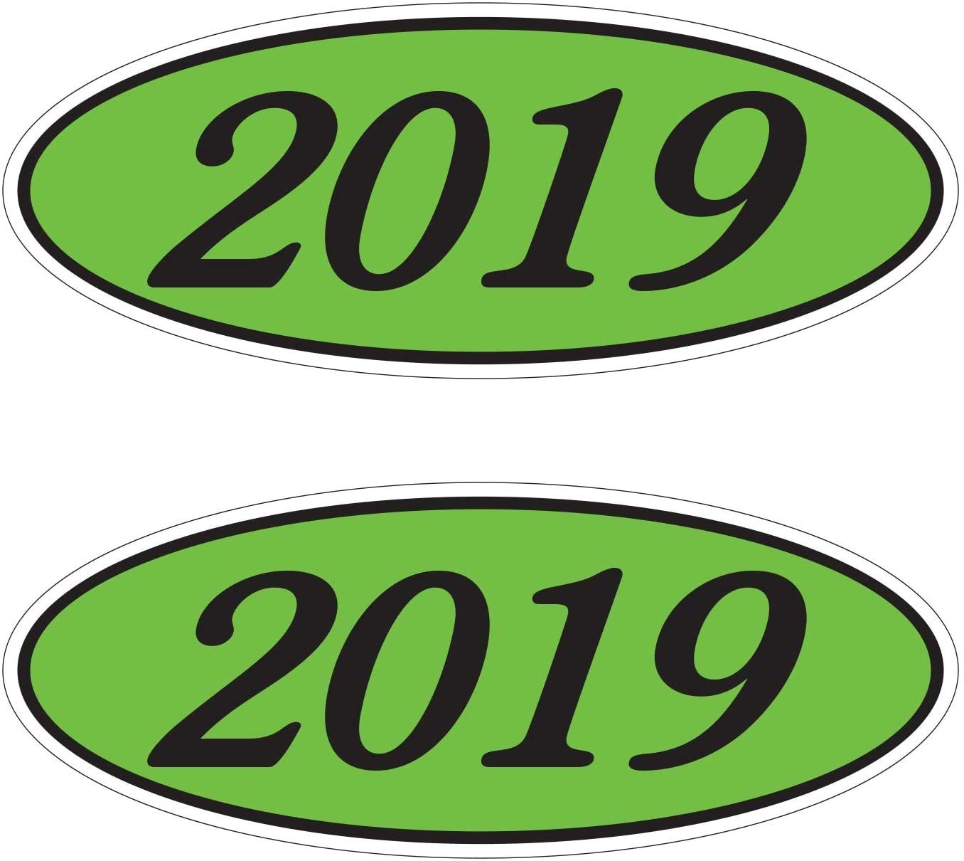 Car Lot Dealer Supplies Oval Model Year Windshield Stickers for Car Dealers - 2 Dozen (24 Pieces) Black Numbers on Fluorescent Chartreuse Green