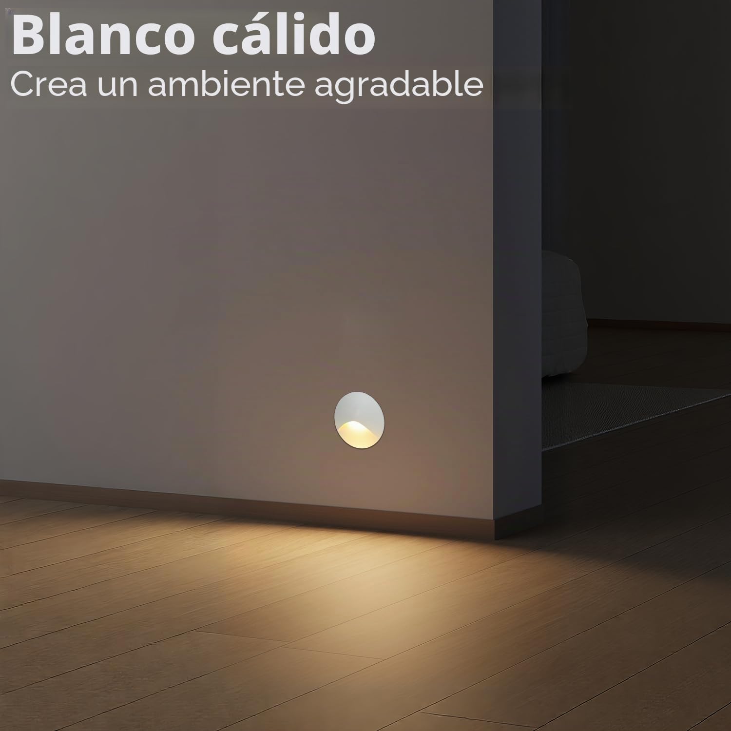 iluminacion escalera 3W Blanco cálido, Luces Empotrables luz led escaleras, 60mm, aluminio, redondas, 230V, 3W, Apliques de pared de Luces de escalera IP44, Blanco, Juego de 8 lámparas