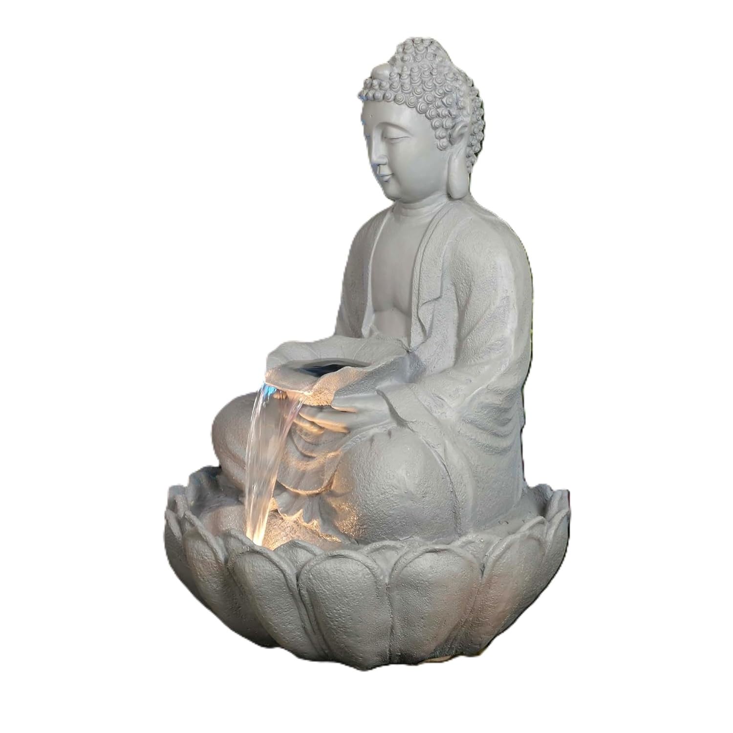 Decors Kamal Buddha Water Fountain Big Size|3 Feet Kamal Buddha Fountain with LED Lighting for Outdoor|Water Fountain for Home & Garden (3 Feet),Resin (Grey)-image-14