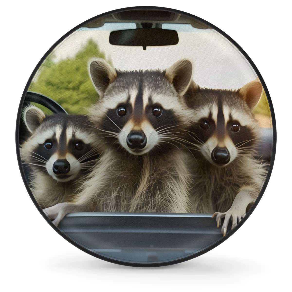 Spare Tire Cover Raccoon Driving Car Wheel Covers Protectors Waterproof Dust-Proof Universal Fit Trailer, RV, SUV and Many Vehicle 15 Inch