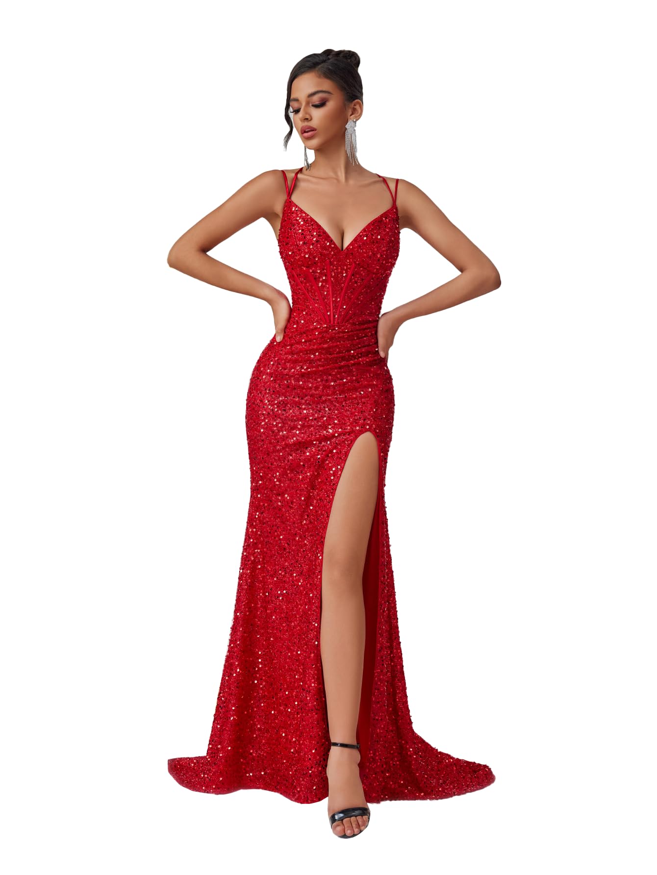 Elegant Formal Dress for Women Evening Party Sequin Tulle Ladies Bodycon Floor Length Gown Dress