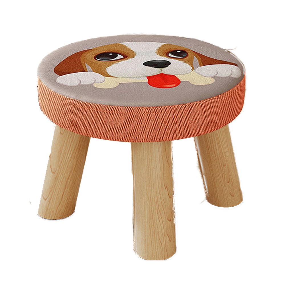TOMVAESRound Footrest Ottoman, Small Wood Stool with Fabric Padded Seat, Sofa Stool for Kids, Shoe Changing Footstool, Low Stool Removable Stool Cover