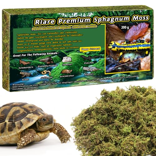 Riare 200g Natürliches Sphagnum Moos für Reptilien Terrarienmoos Ziegel für Reptilien Natürliche lebende Moos Reptilien Erhöhung der Luftfeuchtigkeit für Bequem Reptilien Lebensraum