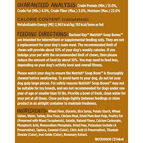 Nutrish 7119004821 Rachael Ray Nutrish Soup Bones Dog Treats, Turkey & Rice Flavor, 11 Bones, Beige thumb #7