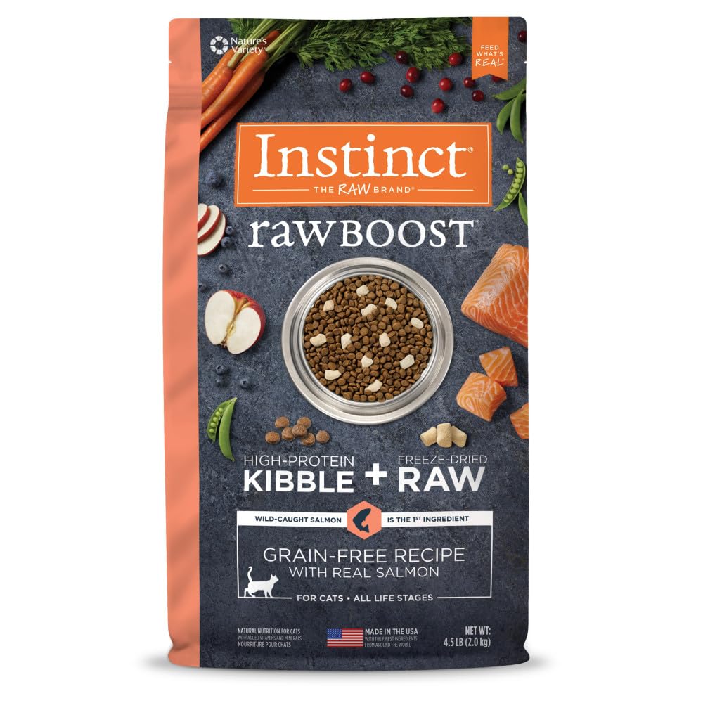 Raw Boost, Natural Dry Cat Food with Freeze Dried Pieces, High Protein, Grain Free Recipe - Real Salmon, 4.5 lb. Bag