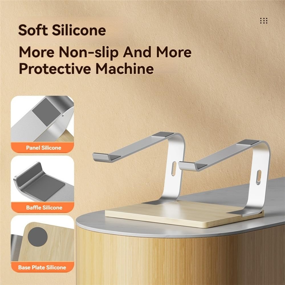 Soporte ergonómico for portátil de Escritorio, de Aluminio, con Base de Madera.(Negro)