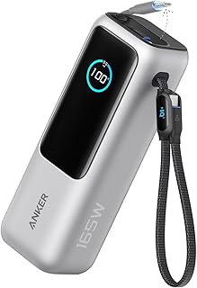 Anker Power Bank (25000mAh, Built-In & 巻取り式USB-Cケーブル) 【PD対応/PSE技術基準適合/USB-C入力対応 / 165W出力 MacBook PD対応Windows PC iPad Pro iPhone 17 / 16 / 15 Galaxy Android スマートフォン ノートPC 各種 (シルバー)