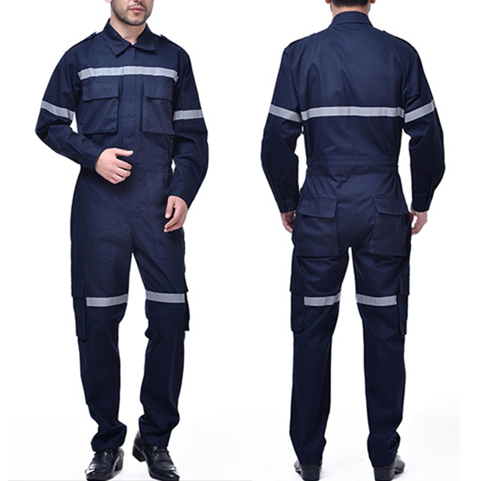 Manga Larga Overol Zip-Front Jumpsuit para Hombre Trabajo Coverall con Bolsillos Múltiples Y Raya Reflectante