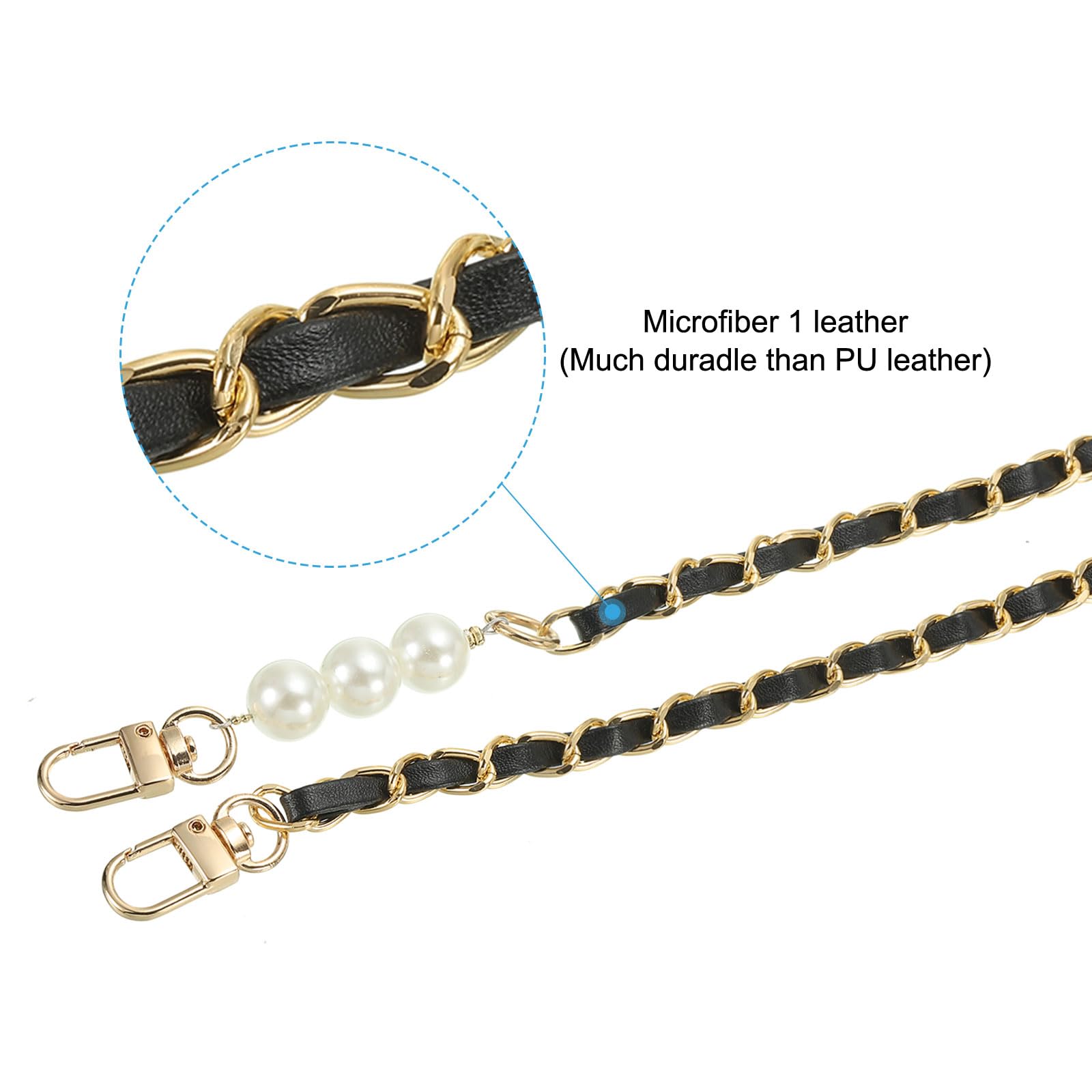 PATIKIL 47 Inch Purse Chain Strap, Leather Metal Chain Strap Replacement Chain for Bag Shoulder Crossbody Clutch Handbags Black/Gold - Image 4