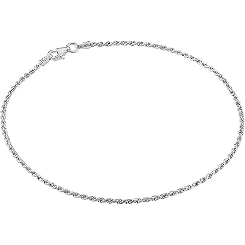 KISPER Solid 925 Sterling Silver Ankle Bracelets for Women, Waterproof Tarnish Resistant Anklets, Curb/Rope/Figaro/Mariner Chain, 9, 10, 11 Inch