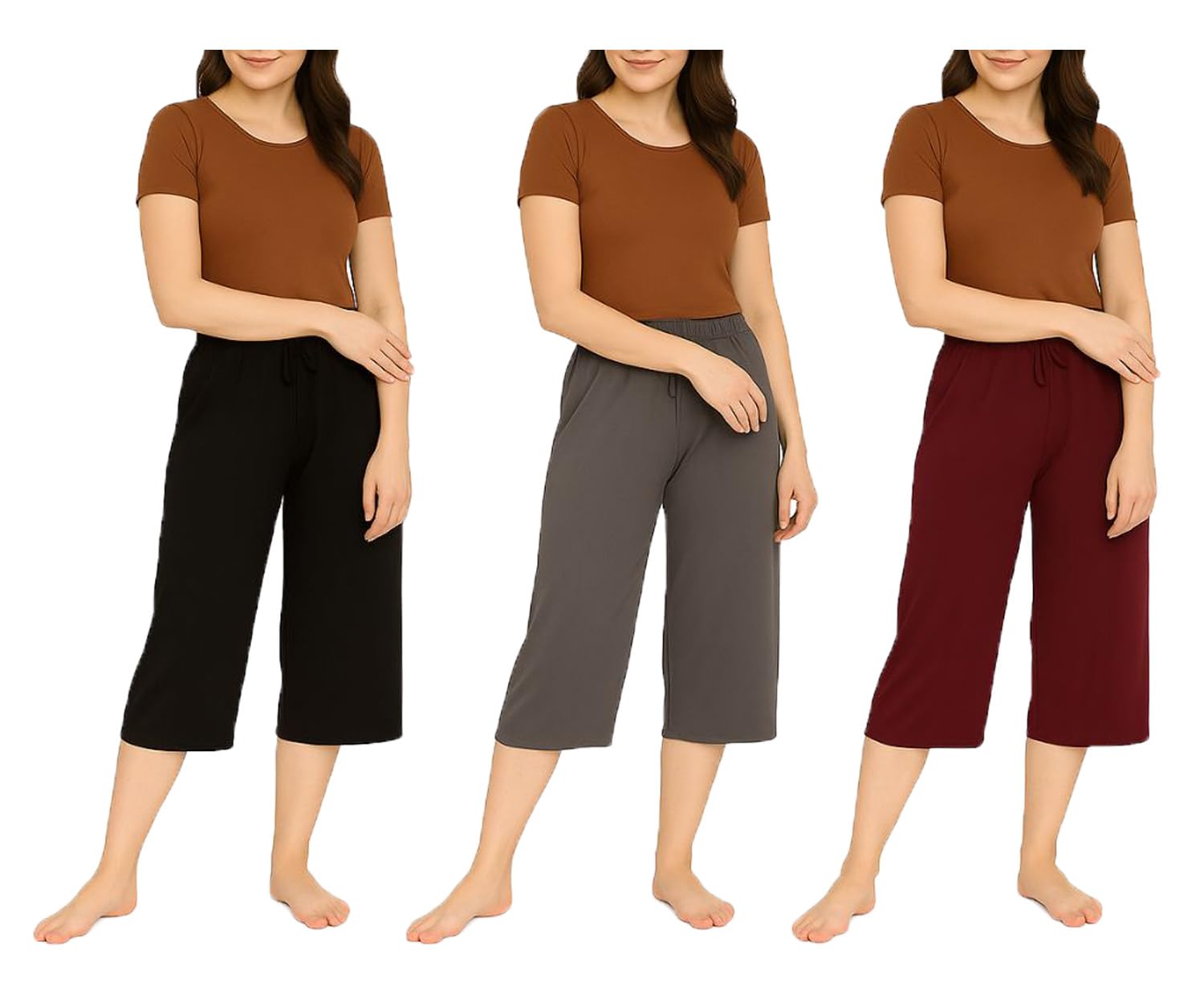 Womens Loosefit Capri, 3/4th Capri, Trousers For Girls (Combo Pack Of 3)-image-49