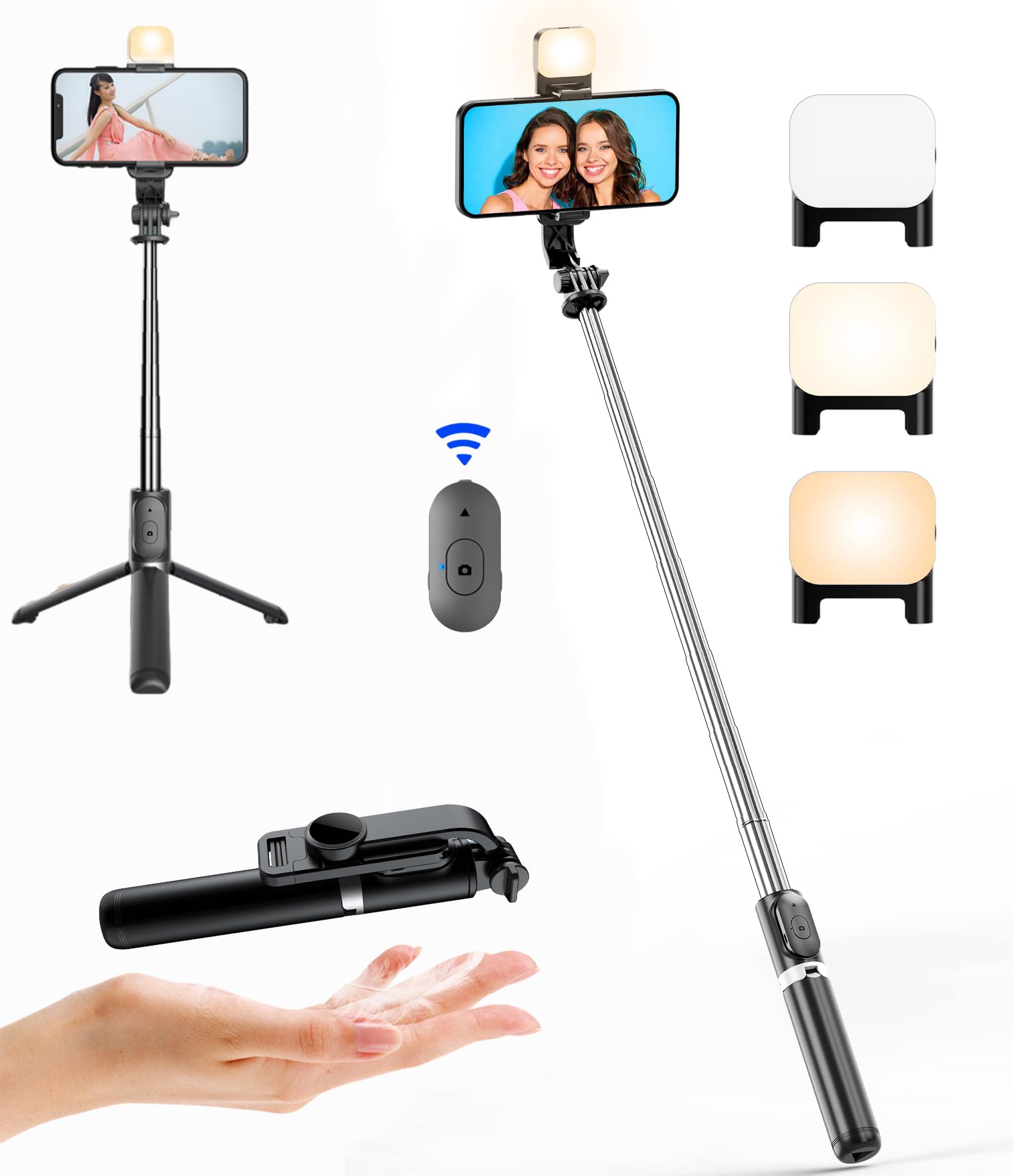 Duomama41 Inch Selfie Stick Phone Tripod with Wireless Remote - Extendable Stand, 360 Rotation - iPhone 14 13 12 11 Pro Xs Max Xr X 8 7 6 Plus, Android Smartphone Compatible