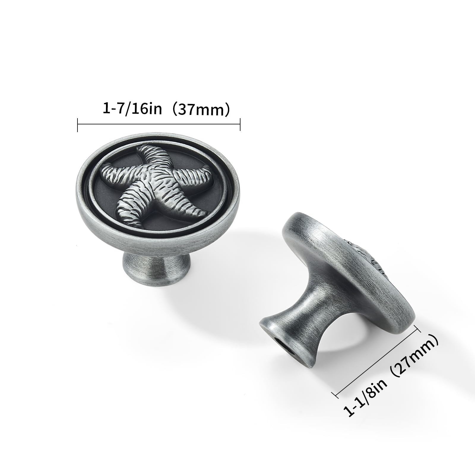 KHTUMEWARE-HX424 Round Knob, Antique Pewter, 1-7/16 in (37 mm), 5-Pack in Antique Pewter — KHTUMEWARE