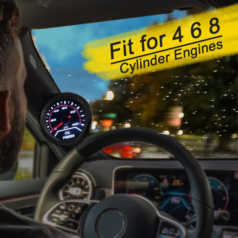 Flash Deals - 50% OFF WATERWICH Oil Pressure Gauge Kit 0-100 PSI Press Gauge Meter Includes Electronic Sensor 2inches 52mm Universal for 4 6 8 Cylinder Car Truck Vehicle Automotive